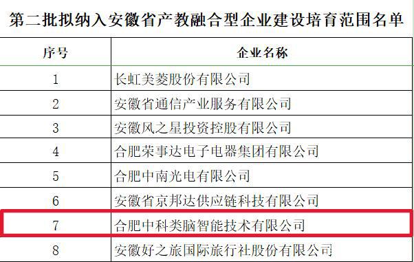 中科類(lèi)腦入選安徽省產(chǎn)教融合型企業(yè)建設(shè)培育范圍名單